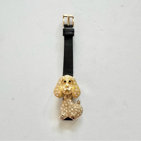 Vintage Geneva Platinum Ladies Dog Shape Watch Rhinestine Gold Tone - Picture 1 of 13